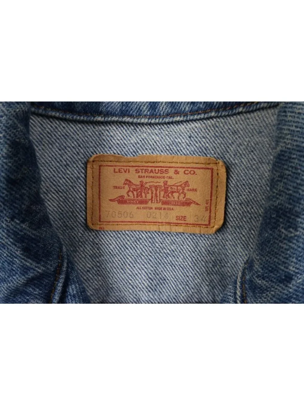 Vintage 80s Levis Mens 34 Distressed Type III Denim Jean Trucker Jacket Blue USA